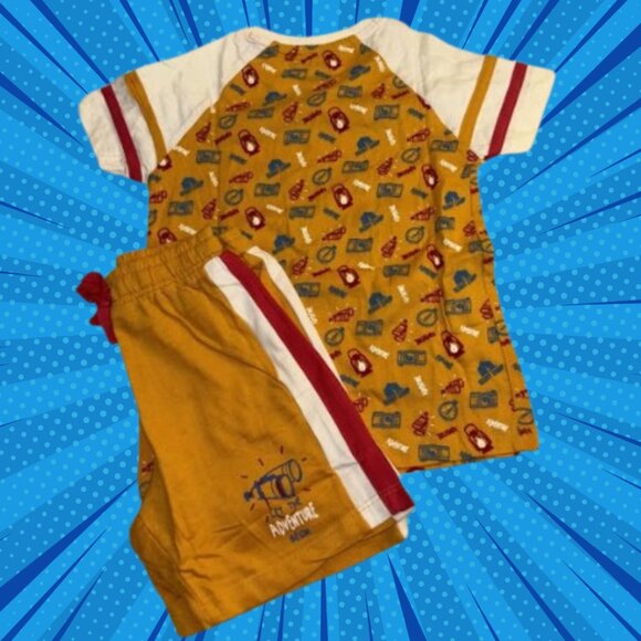Boys Orange Cartoon Print T-Shirt and Shorts Set NWT - Picture 3 of 4